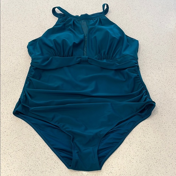 Tempt Me Teal One-Piece Swimsuit With Sheer Back Size 18W NWT - Picture 4 of 11
